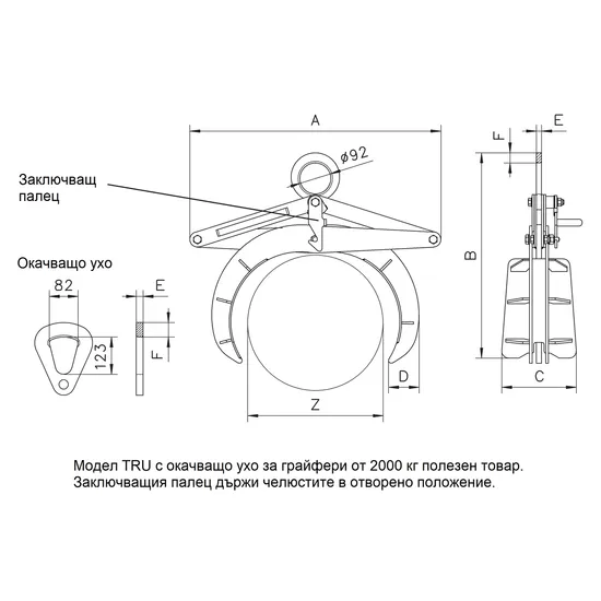 Захват за кръгъл материал, модел TRU; Капацитет 100 – 4 000 кг